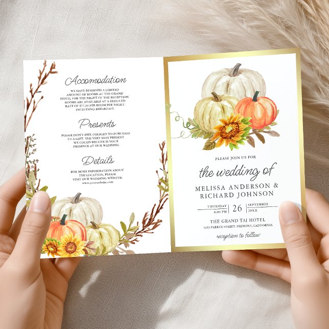 Rustic Sunflowers Pumpkin QR Code Wedding Invitation (Creator Uploaded)