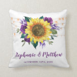 Rustic Sunflowers Purple Floral Lights Wedding Cushion<br><div class="desc">This pillow features watercolor sunflowers,  purple roses and string lights. Personalise it with names and date. This pillow is part of a collection which includes matching wedding stationery and gifts. Please visit our store to see the full range of products that you can personalise for your wedding.</div>