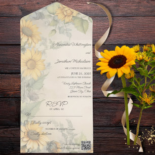 Rustic Sunflowers QR Code All In One Invitation