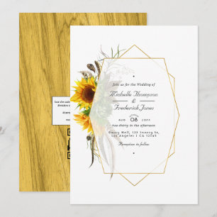 Rustic Sunflowers QR Code RSVP Bohemian Wedding Invitation