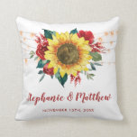 Rustic Sunflowers Red Floral Lights Wedding Cushion<br><div class="desc">This pillow features watercolor sunflowers,  red roses and string lights. Personalise it with names and date. This pillow is part of a collection which includes matching wedding stationery and gifts. Please visit our store to see the full range of products that you can personalise for your wedding.</div>