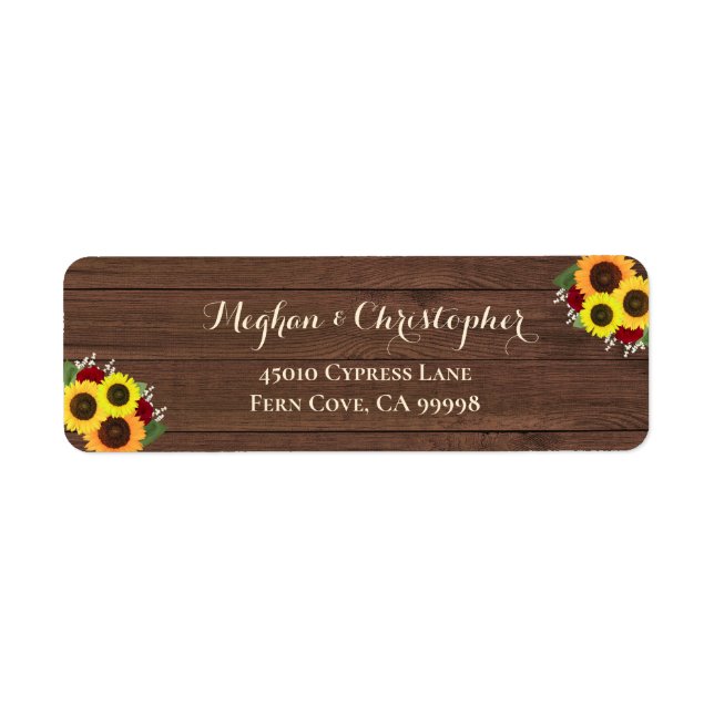 Rustic Sunflowers Roses Wood Floral Return Address (Front)