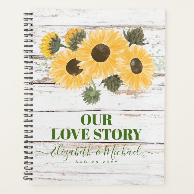 Rustic Sunflowers Sage Wedding Planner (Front)