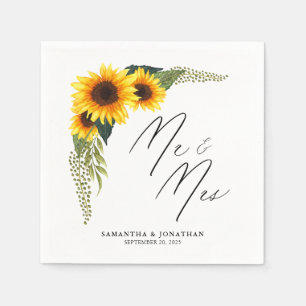 Rustic Sunflowers Script Mr. and Mrs. Wedding Napkin
