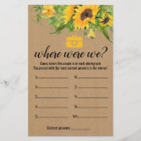 Rustic Sunflowers Shower Game Where Were We Card