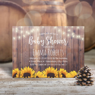Rustic Sunflowers & String Lights Baby Shower Invitation