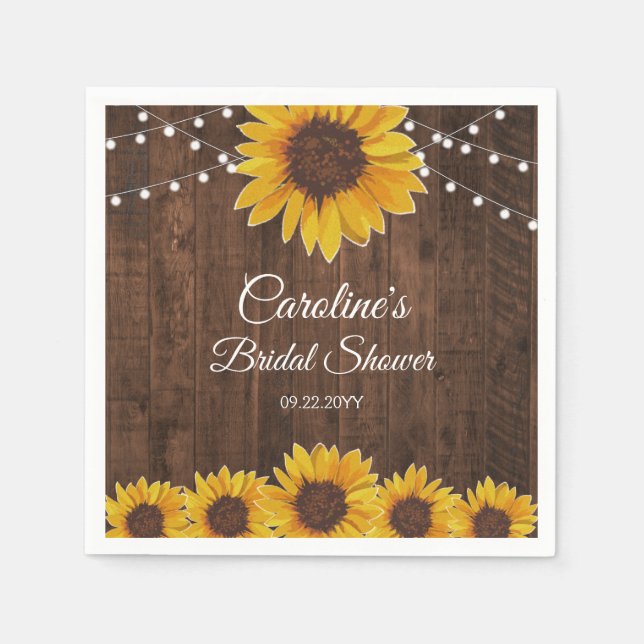 Rustic Sunflowers String Lights Bridal Shower Napkin (Front)