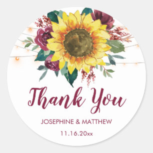 Rustic Sunflowers String Lights Floral Thank You Classic Round Sticker