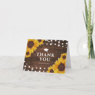 Rustic Sunflowers String Lights Graduation Thank You Card