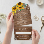 Rustic Sunflowers String Lights Lace Wedding All In One Invitation<br><div class="desc">Set the tone for your rustic wedding with this charming Rustic Sunflowers String Lights Lace Wedding All In One Invitation! This invitation captures the essence of a rustic celebration with its beautiful sunflower illustrations, delicate lace details, and warm string lights. The all-in-one design includes a detachable RSVP card for easy...</div>