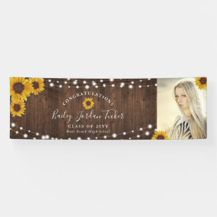 Rustic Sunflowers String Lights Photo Graduation Banner