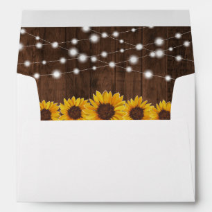 Rustic Sunflowers String Lights Wedding Invitation Envelope