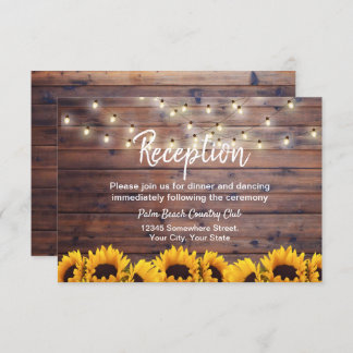 Rustic Sunflowers String Lights Wedding Reception Invitation
