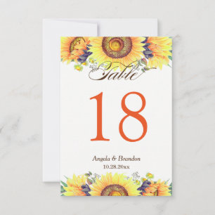 Rustic Sunflowers Stylish Wedding Table Number