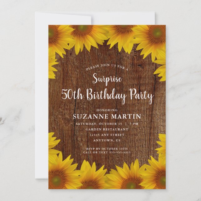 Rustic Sunflowers | Surprise 50th Birthday Party Invitation (Front)