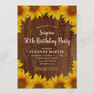 Rustic Sunflowers   Surprise 50th Birthday Party Invitation