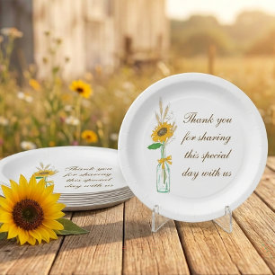 Rustic Sunflowers Thank You Country Floral Wedding Paper Plate