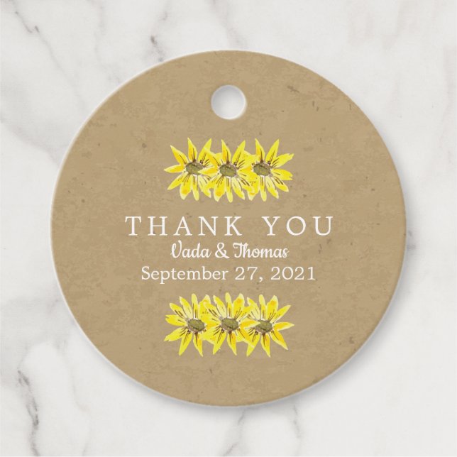 Rustic Sunflowers, Thank You Favour Tags (Front)