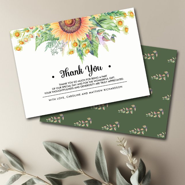Rustic Sunflowers Thank You Wedding Card (Creator Uploaded)