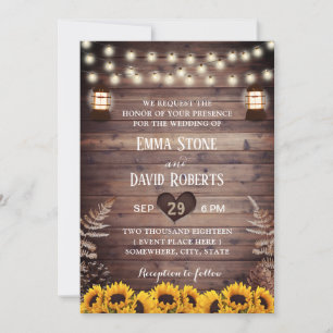 Rustic Sunflowers Vintage Lantern Fall Wedding Invitation