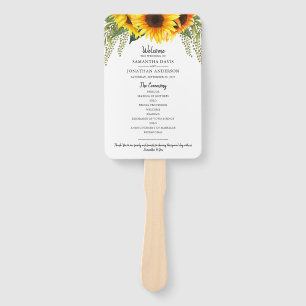 Rustic Sunflowers   Watercolor Wedding Program Hand Fan