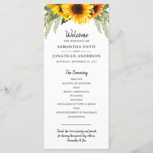 Rustic Sunflowers   Watercolor Wedding Program Programme