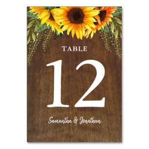 Rustic Sunflowers   Watercolor Wedding Table Number
