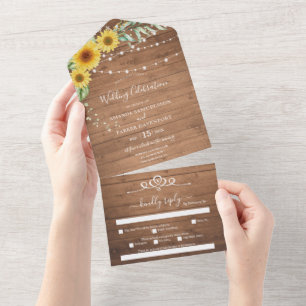 Rustic sunflowers Wedding All In One Invitation