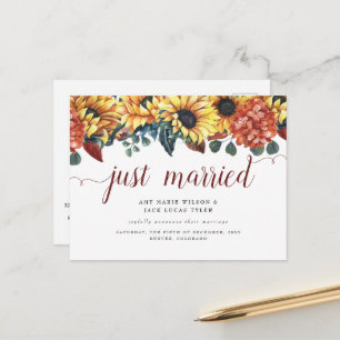 Rustic Sunflowers Wedding Announcement Postcard