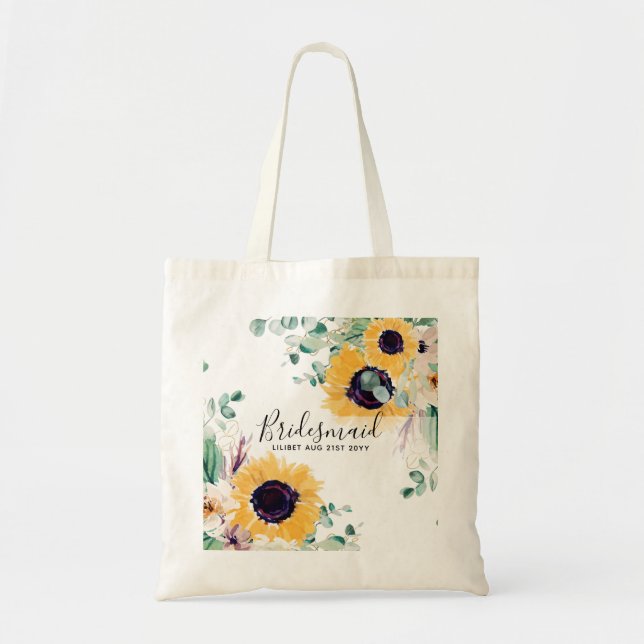Rustic Sunflowers Wedding Bridal Party Bridesmaid Tote Bag (Front)