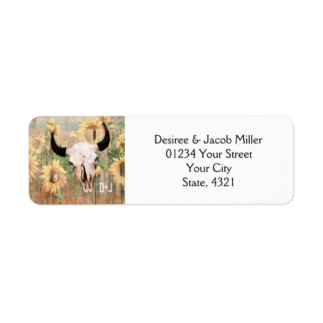 Rustic Sunflowers Wedding Bull Skull Save The Date (Front)