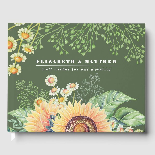Rustic Sunflowers Wedding Guest Book (Front)