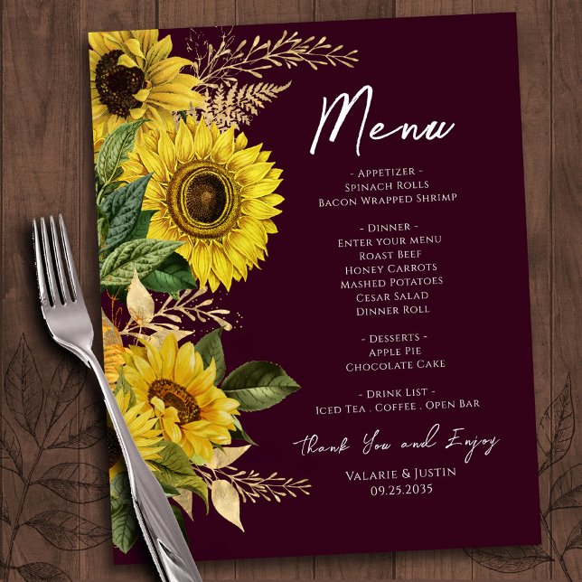 Rustic Sunflowers Wedding Menu (Creator Uploaded)