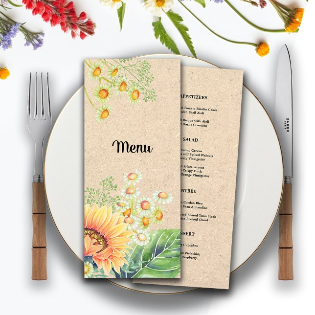 Rustic Sunflowers Wedding Menu Cards (Creator Uploaded)
