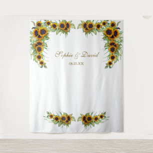 Rustic Sunflowers Wedding Photo Booth Backdrop Tapestry