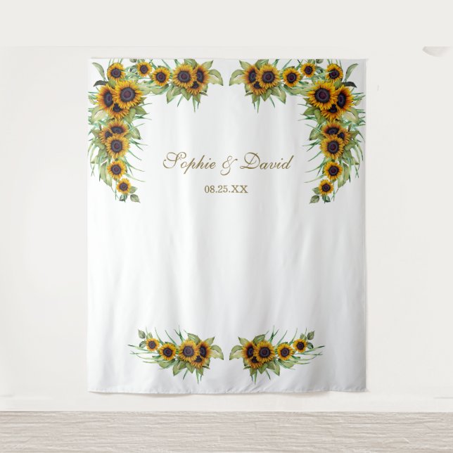Rustic Sunflowers Wedding Photo Booth Backdrop Tapestry (Front)