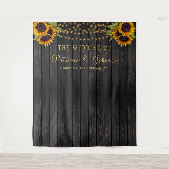 Rustic sunflowers wedding photo booth backdrop tapestry (Front)
