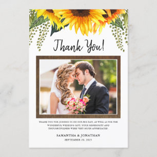 Rustic Sunflowers Wedding Photo Thank You Card