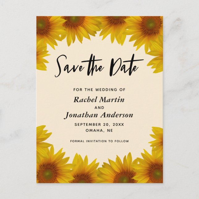 Rustic Sunflowers Wedding Save the Date Postcard (Front)