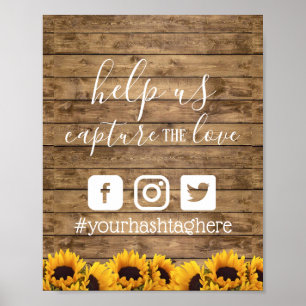 Rustic Sunflowers Wedding Social Media Hashtag Poster