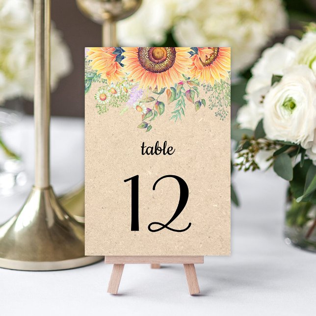 Rustic Sunflowers Wedding Table Number Cards (Creator Uploaded)