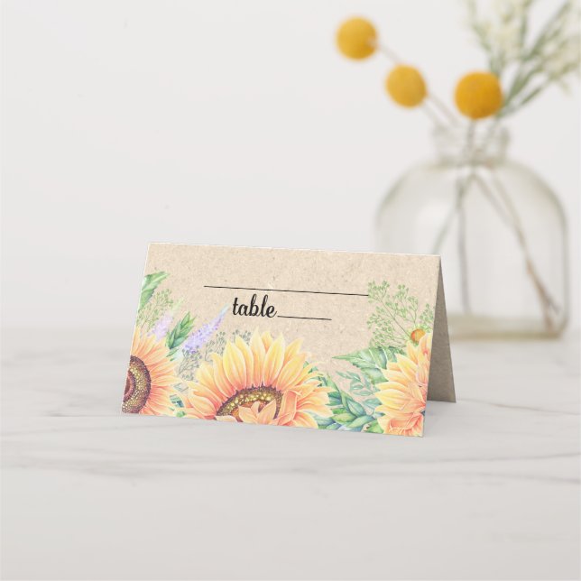 Rustic Sunflowers Wedding Table Place Cards (Front)