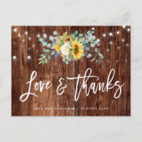 Rustic sunflowers wedding thank you card