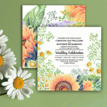 Rustic Sunflowers Wildflowers Watercolor Wedding 
