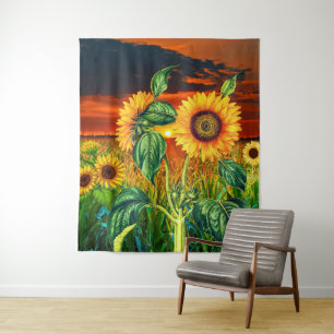 Rustic Sunflowers with Sunset Style - Unusual  Tapestry