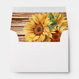 Rustic Sunflowers Wood Background Script Wedding Envelope