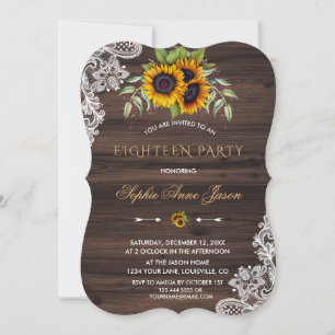 Rustic Sunflowers Wood Eighteen Birthday Party Invitation