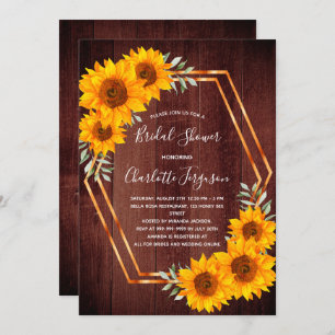 Rustic sunflowers wood geometrical Bridal Shower Invitation