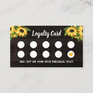 Rustic Sunflowers Wood Grain Yellow Heart 10th Loyalty Card