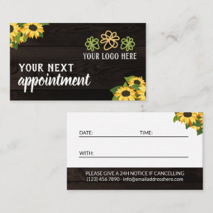 Rustic Sunflowers Wood Grain Your Logo Appointment Card